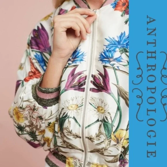 SOLD Anthropologie Elevenses Rubie Floral Satin Bomber Jacket - Picture 4 of 9